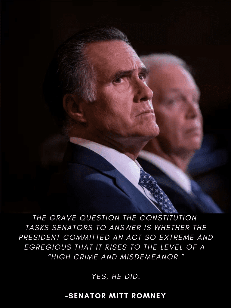 Senator Mitt Romney Votes to Impeach President Donald Trump
