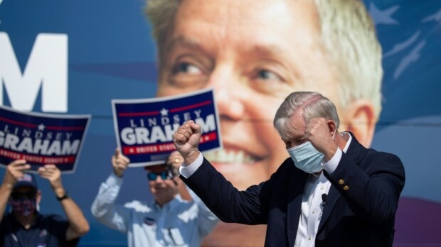 Senator Lindsey Graham Holds Lead in Latest Polls, Confronted by Protestors
